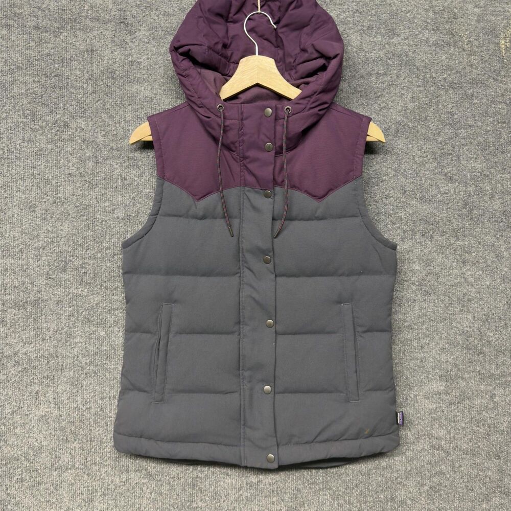 Patagonia Bivy Puffer Vest Womens S Gray Hooded Down Fish Print Outdoor Rare HTF